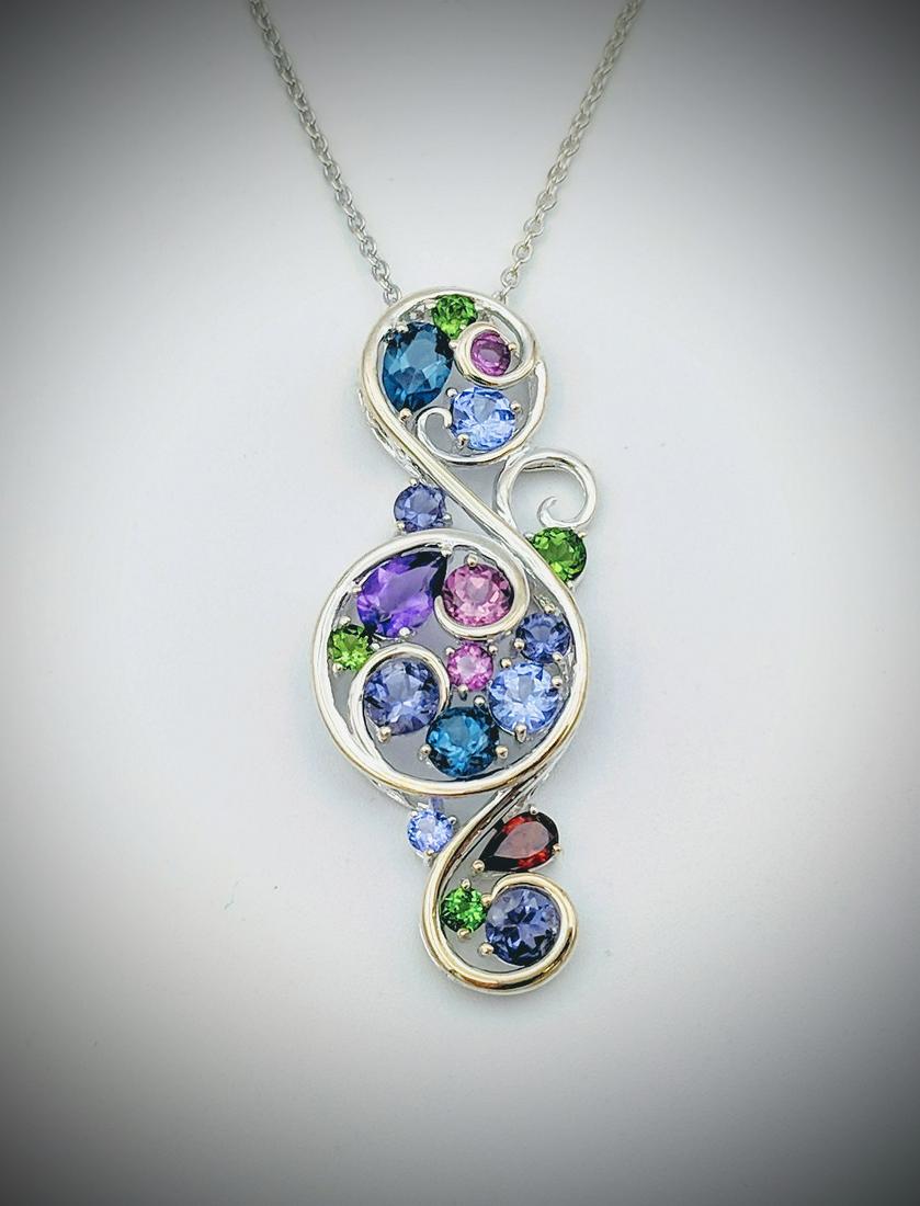 Sterling Silver Necklace w Multicolored Gemstone (1 of 4)
