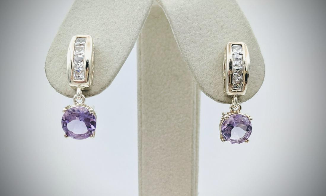 Sterling Silver Stud Earrings w Cubic Zirconia & (1 of 4)