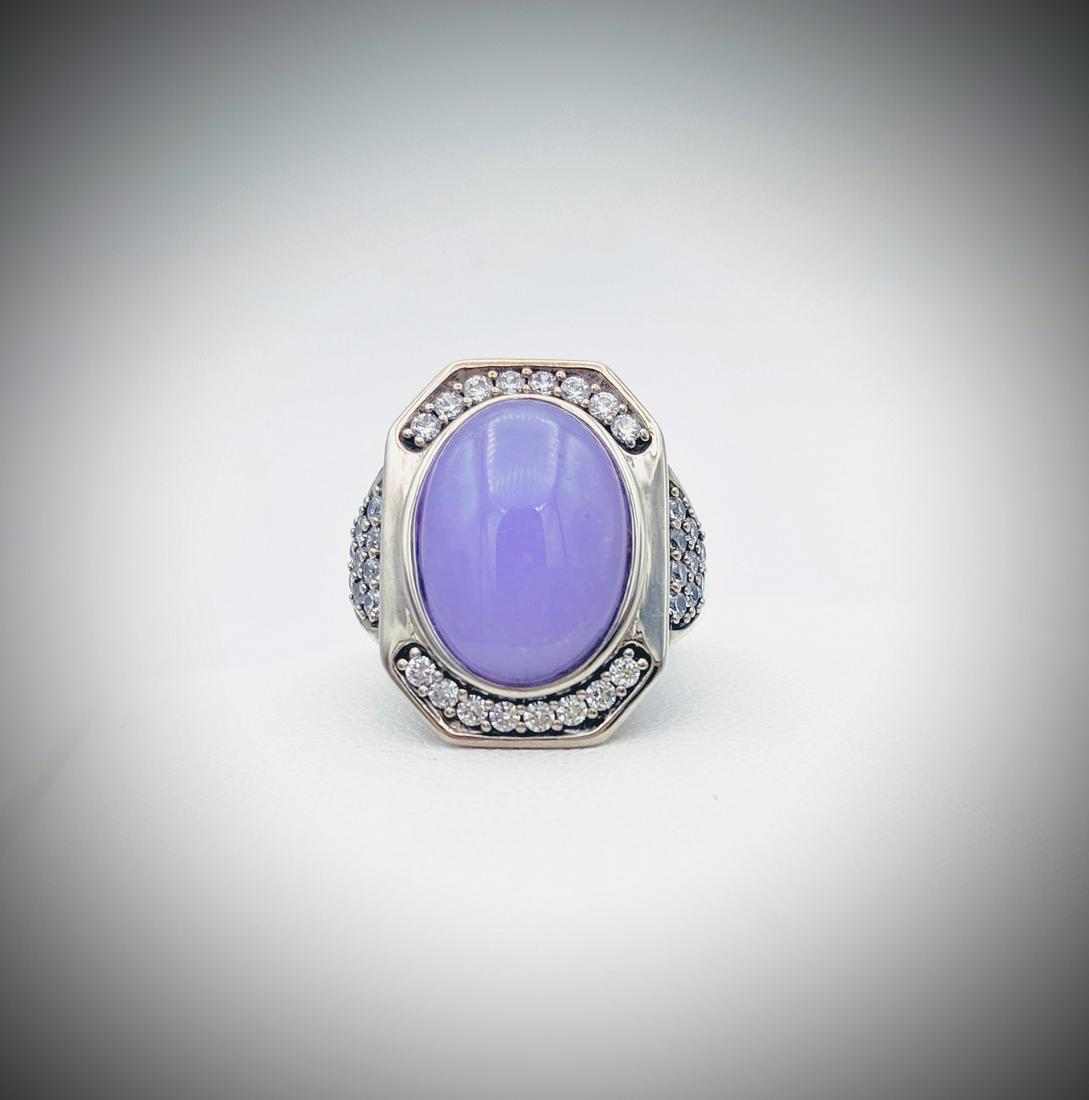 Sterling Silver Sz 7 Oval Violet Jade & CZ Ring (1 of 4)