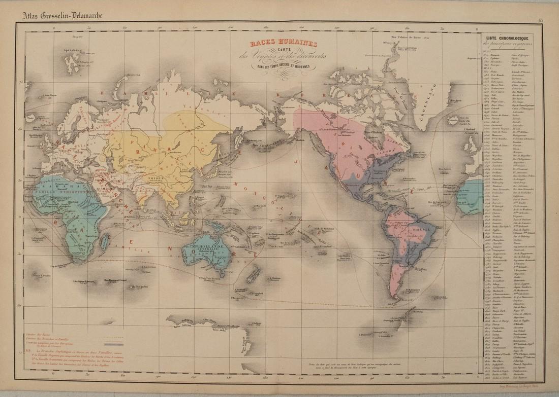 1868 Dussieux World Map Routes of Explorers and Human (1 of 1)
