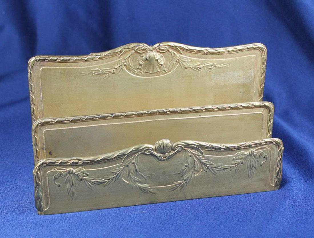 GOLD BRONZE DESK TIFFANY STUDIOS LOUIS XVI LETTER HOLD: GOLD BRONZE DESK TIFFANY STUDIOS LOUIS XVI LETTER HOLD - 9"W X 5-1/4"H X 2-1/4"D Description This listing is for Tiffany Studios New York Louis XVI pattern . This listing is for a paper rack, also cal