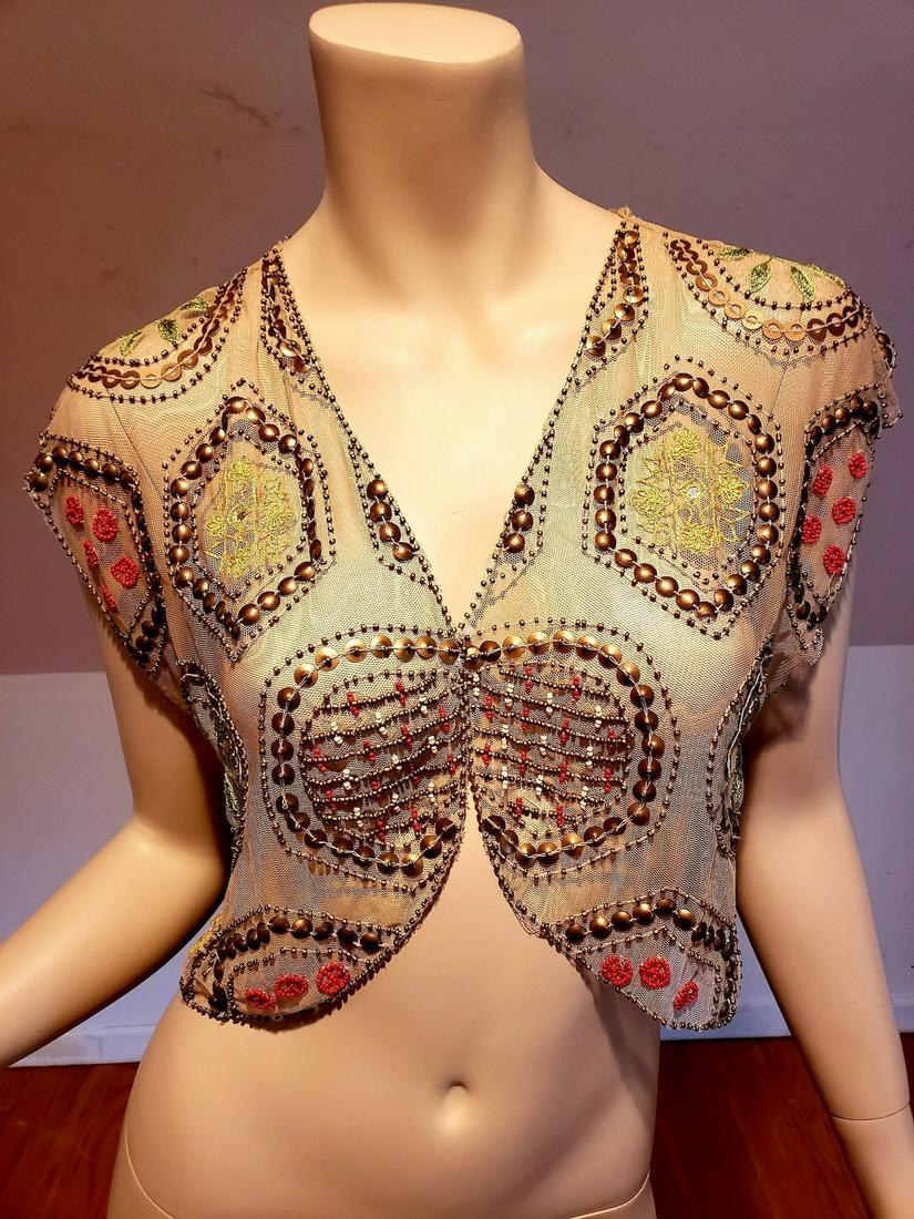 Vtg Hand Beaded Embroidered Metal Jacket/Vest on Tulle (1 of 8)