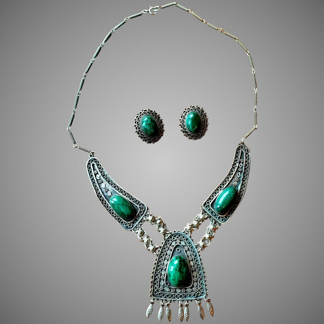 Vtg Yemenite handmade silver Eilat Stone Necklace /Clip (1 of 6)