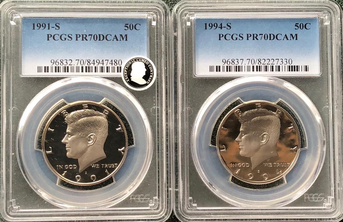 2 Proof PR70DCAM Kennedy Half Dollars: 1991-S & 1994-S (1 of 1)