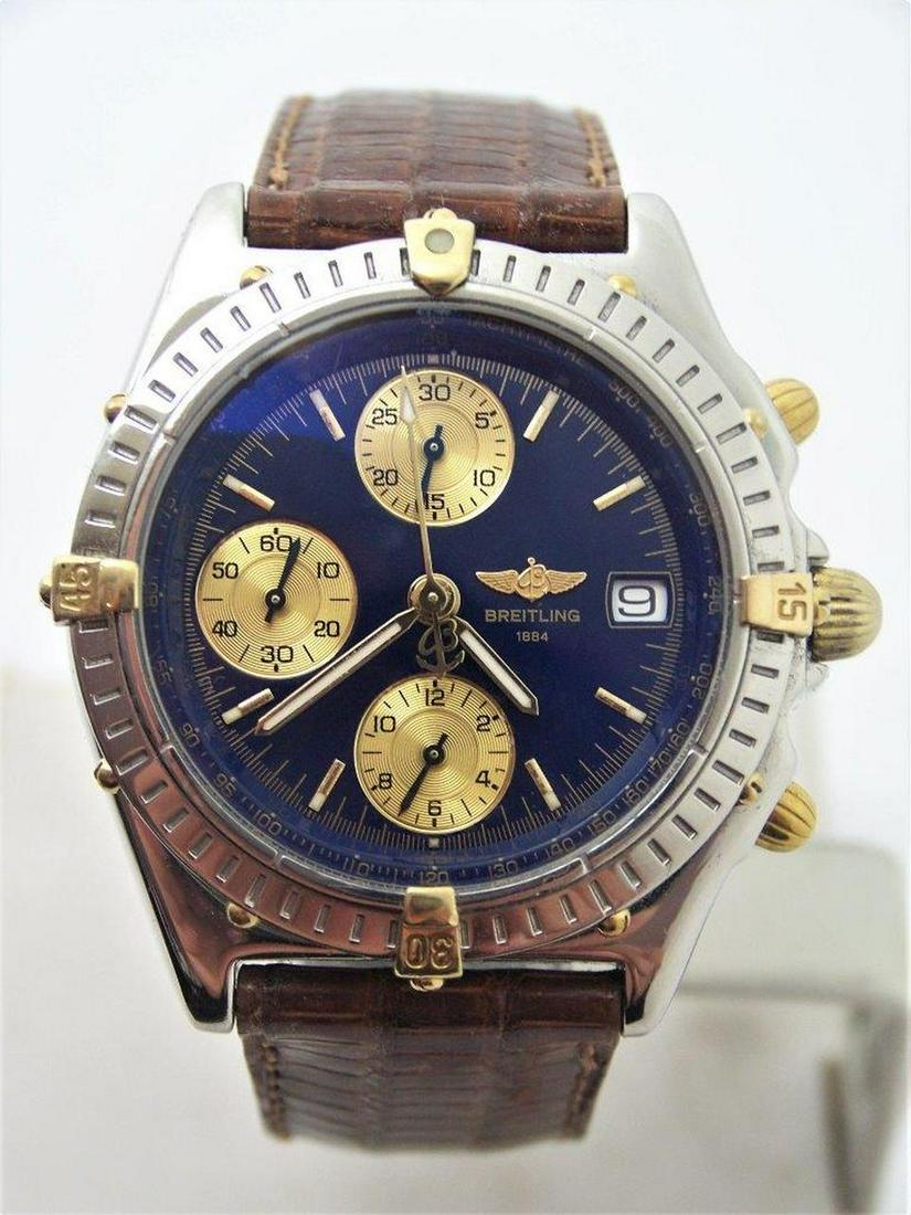S/Steel & 18k BREITLING CHRONOMAT Chronograph Automatic: Description S/Steel & 18k BREITLING CHRONOMAT Chronograph Automatic Watch B13050.1 in Excellent Condition This Men's BREITLING watch is Swiss made. Great present for yourself or someone you love! * St