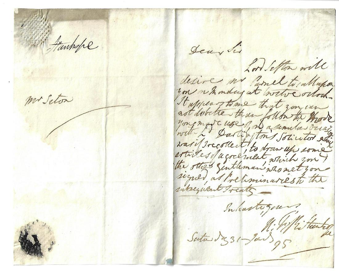 1795 Letter Signed of Lord Charles Stanhope (1 of 1)