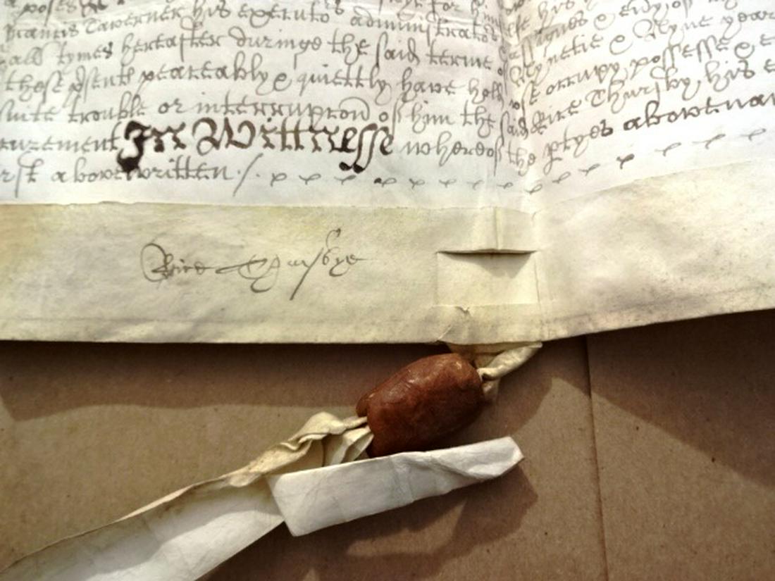 1640 English Vellum Deed w/ Red Wax Seal Signed (1 of 4)