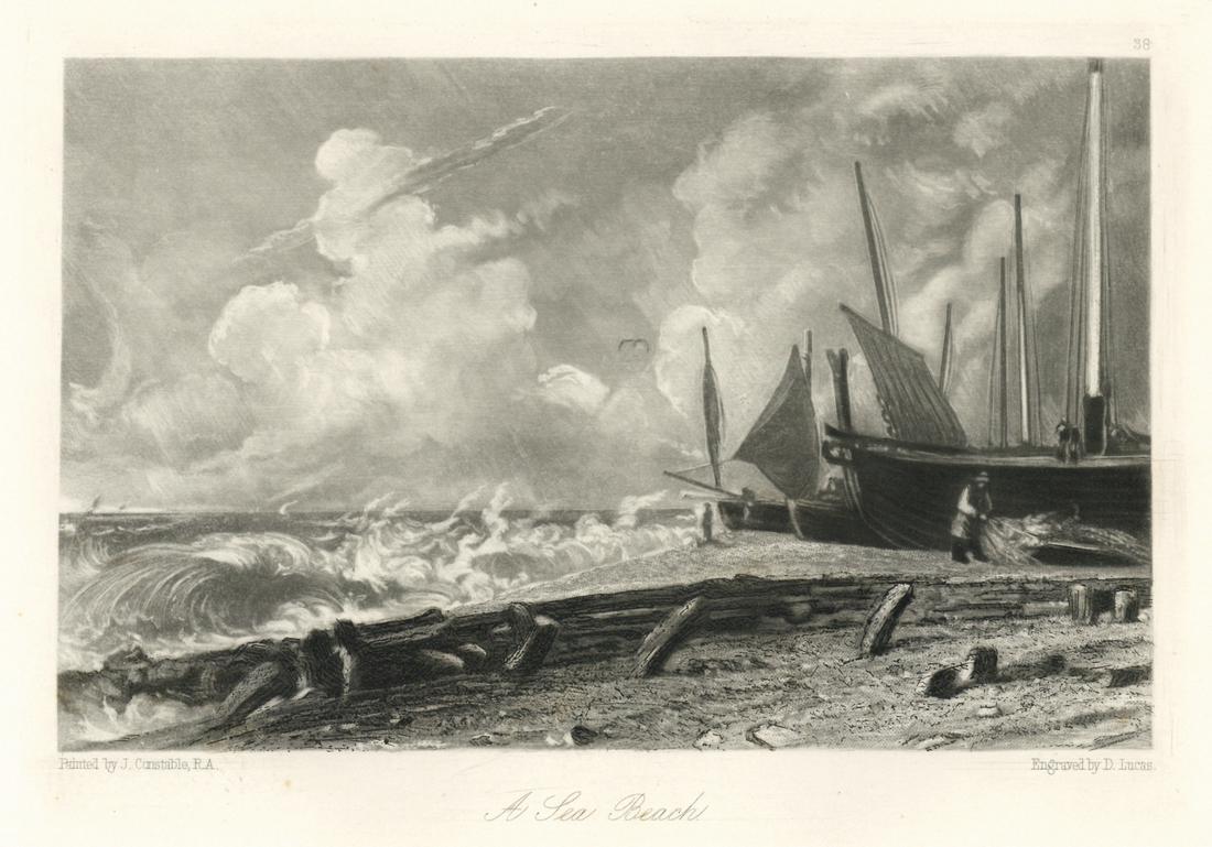 Sir John Constable / David Lucas mezzotint "A Sea": This beautiful mezzotint engraving was composed by John Constable and engraved by David Lucas. It is from the much sought-after "English Landscape" series; this impression on cream wove paper is from
