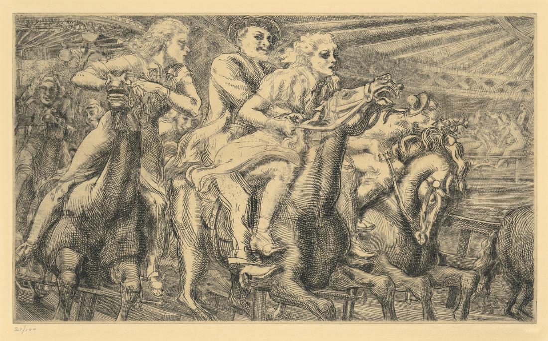 Reginald Marsh original etching "Wooden Horses" (1 of 1)