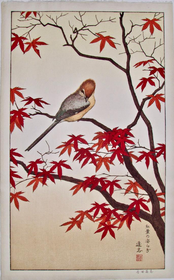Birds of Four Seasons, Fall: Artist: Toshi YOSHIDA (1911-1995) Subject: Fall Series: Birds of the Four Seasons Publisher: Self published Signature: Yoshida Toshi lower margin in pencil Date: 1977 Format: 54 x 31.8 cm Condition: F