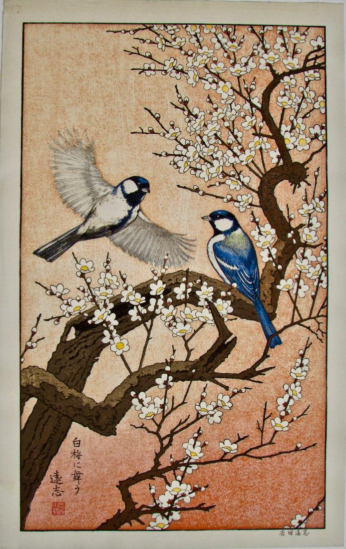 Birds of Four Seasons, Spring: Artist: Toshi YOSHIDA (1911-1995) Subject: Spring Series: Birds of the Four Seasons Publisher: Self published Signature: Yoshida Toshi lower margin in pencil Date: 1977 Format: 54 x 31.8 cm Condition: