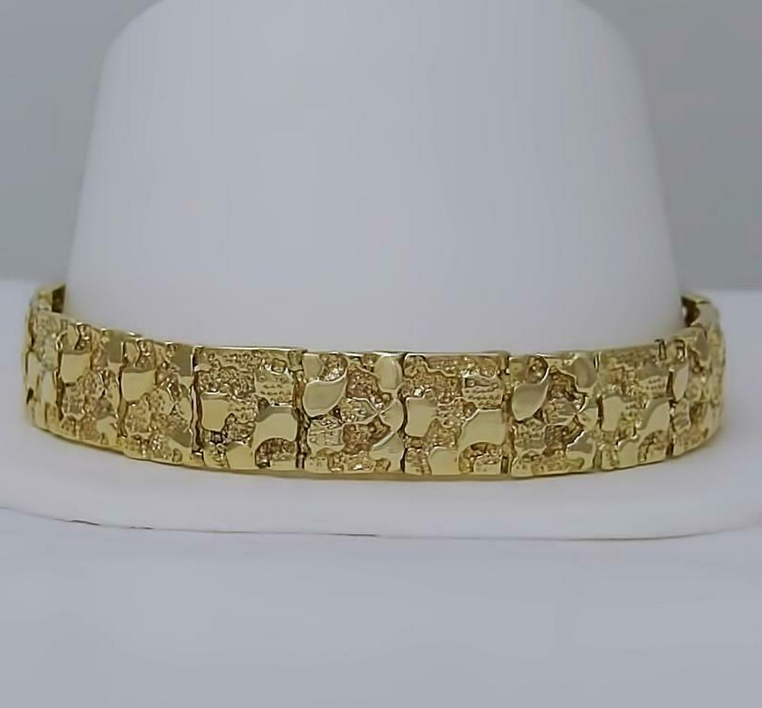 MENS 10k YELLOW GOLD NUGGET SQUARE LINK BRACELET 11.2g (1 of 12)