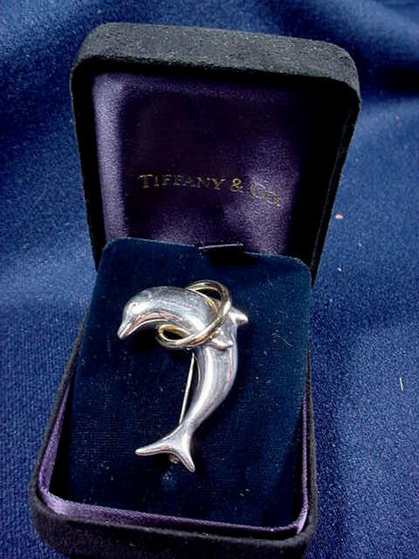 TIFFANY & CO DOLPHIN 925 SILVER W/ 18 kt GOLD JUMP RING (1 of 6)