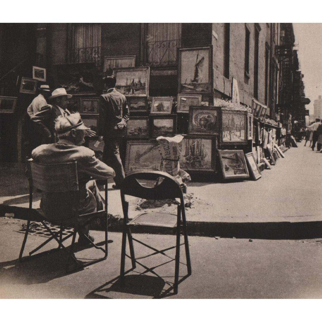 BERENICE ABBOTT - Art Show on the Square: Artist: BERENICE ABBOTT Print Title: Art Show on the Square, Greenwich Village Medium: Sheet-Fed Gravure Printed in 1940's Printed in the USA Image size approx. 5 X 4 inches Berenice Alice Abbott (198