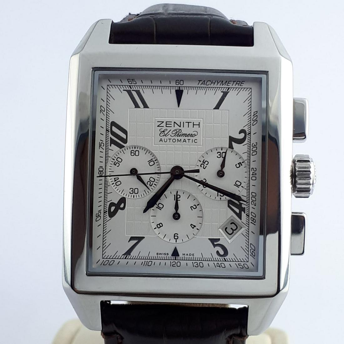 Zenith - Grande Port Royal Chronograph - 03.0550.400 -: Zenith stainless steel Grande Port Royal Chronograph, automatic, size 51mm x 36mm ( 2.007 x 1.417 in)( without crown with lugs). Zenith ref. 03.0550.400 with a stainless steel case and bezel, exhibiti