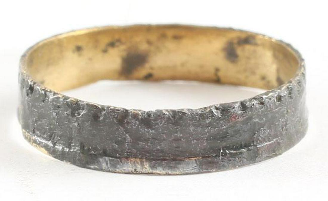 VIKING MAN’S WEDDING RING, 9TH-10TH CENTURY AD Sz 7 1/4: No Reserve! Bronze size 7 1/4. Broad width with flat surface and stippled edges. Rich dark patina. Vikings exchanged rings on the pommel of the groom’s sword. Gift boxed with certification of authen