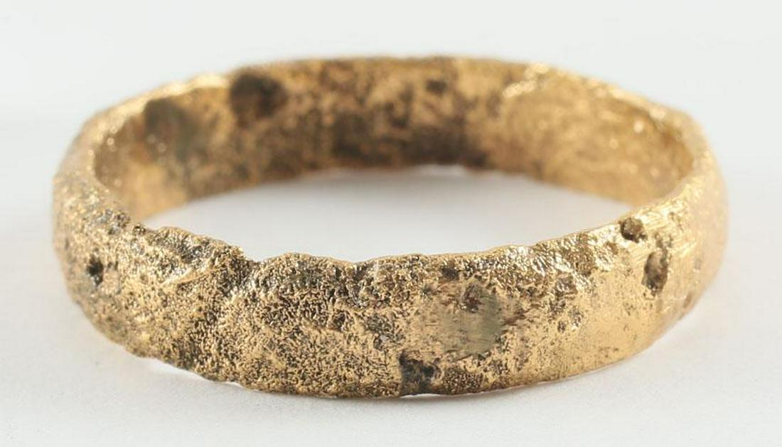 ANCIENT VIKING WOMAN’S WEDDING RING C.850-1050 AD Sz 8: No Reserve! Broad, rounded face section band. Size 8 ½. Uniform texture from burial and great character. Vikings exchanged rings on the pommel of the groom’s sword. Professionally refurbished with