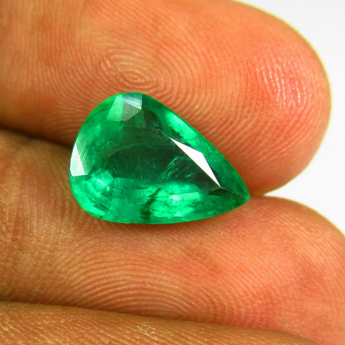 2.54 Ct Genuine Zambian Emerald Pear Cut AAA++ Green (1 of 3)
