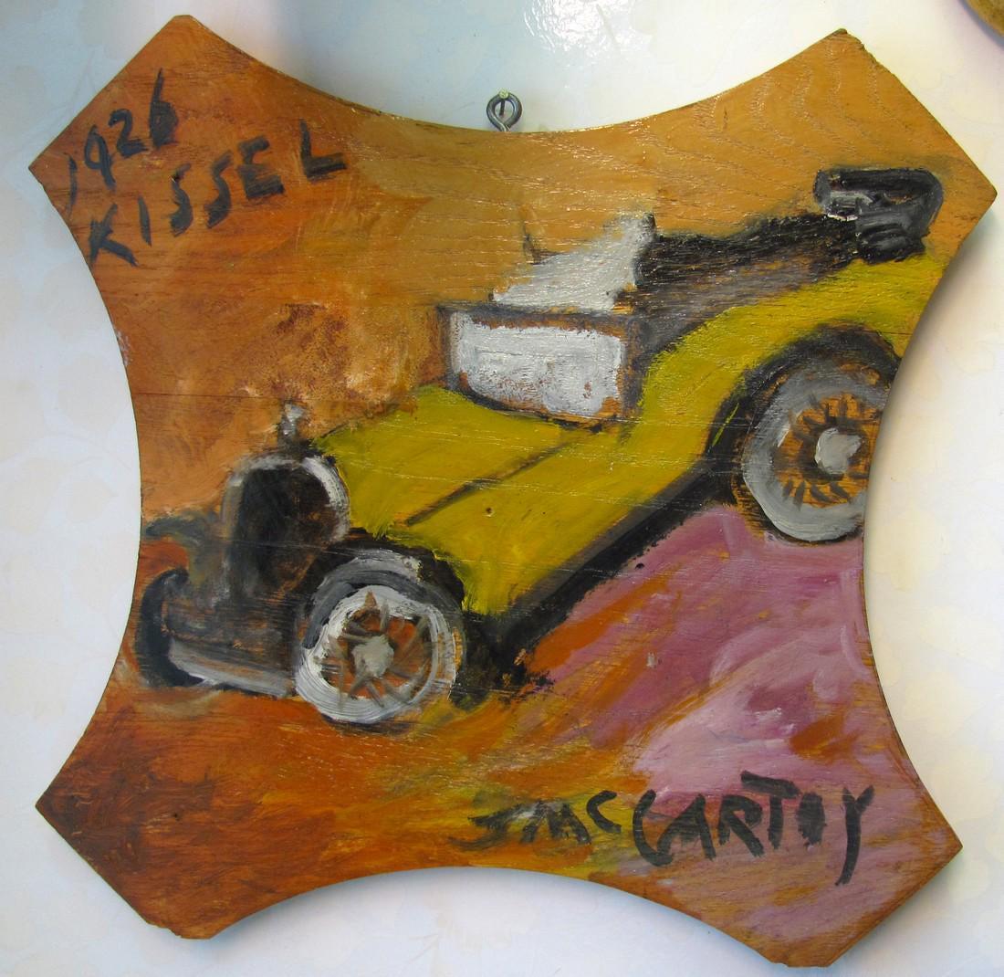 Outsider Art Justin McCarthy; 1926 Kissil Car: Title: 1926 Kissil car Artist/Maker:McCarthy, Justin, 1892-1977 Dimension: 12 x 12 in. Material: Paint on board Shipping: Domestic: Shipping rates are determined by destination. Combined shipping: Ple