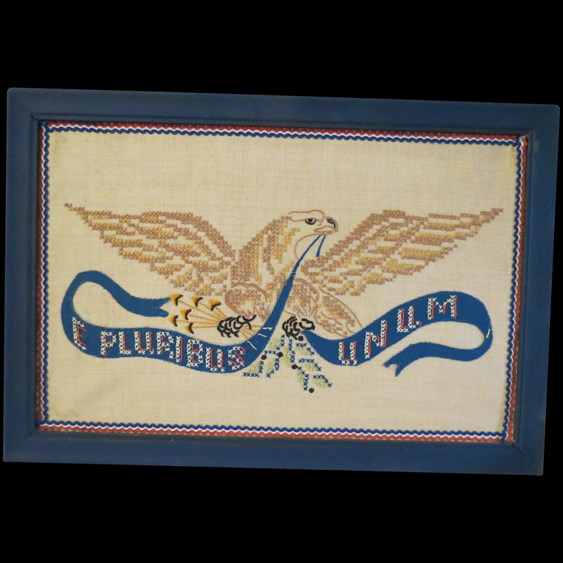 Americana Vintage Needlepoint "e Pluribus Unum" -: Large Vintage Needlepoint "e Pluribus Unum" - Framed excellent condition. Shipping: Domestic: Flat-rate of $15.00 to anywhere within the contiguous U.S. International: Foreign shipping rates are deter