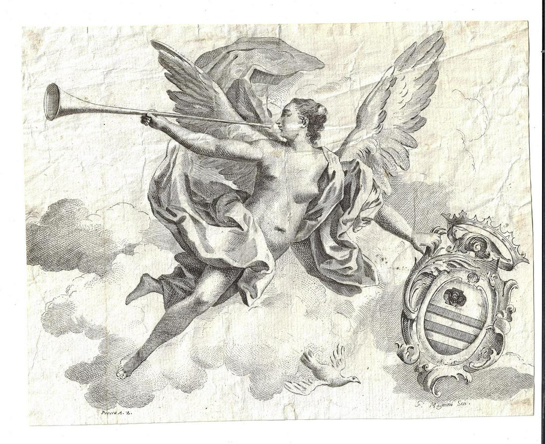 18th C Engraving of Heraldic Scene (1 of 1)