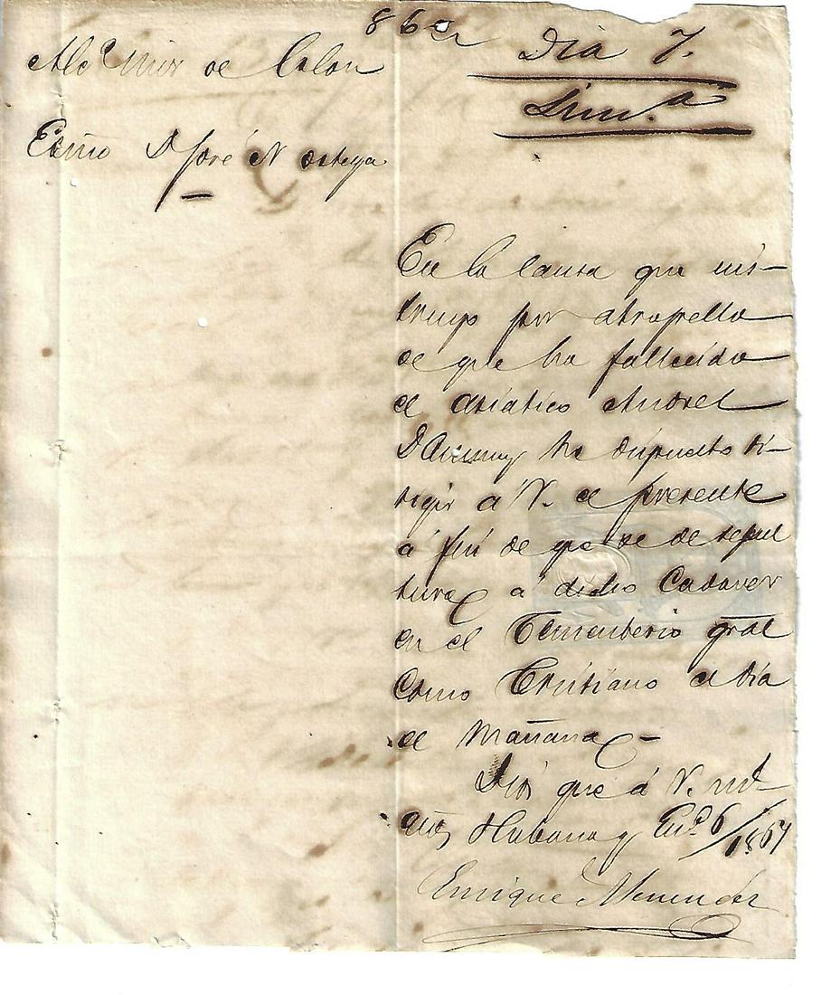 1867 Manuscript Cuban Death of Asiatico (1 of 2)