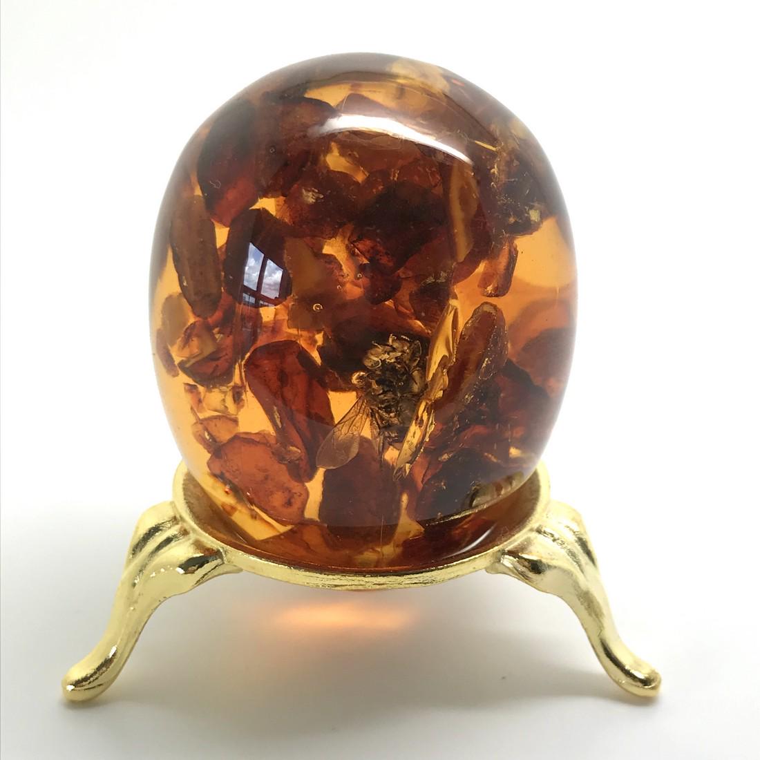 Baltic Amber egg insect bee inclusion &stand (1 of 10)