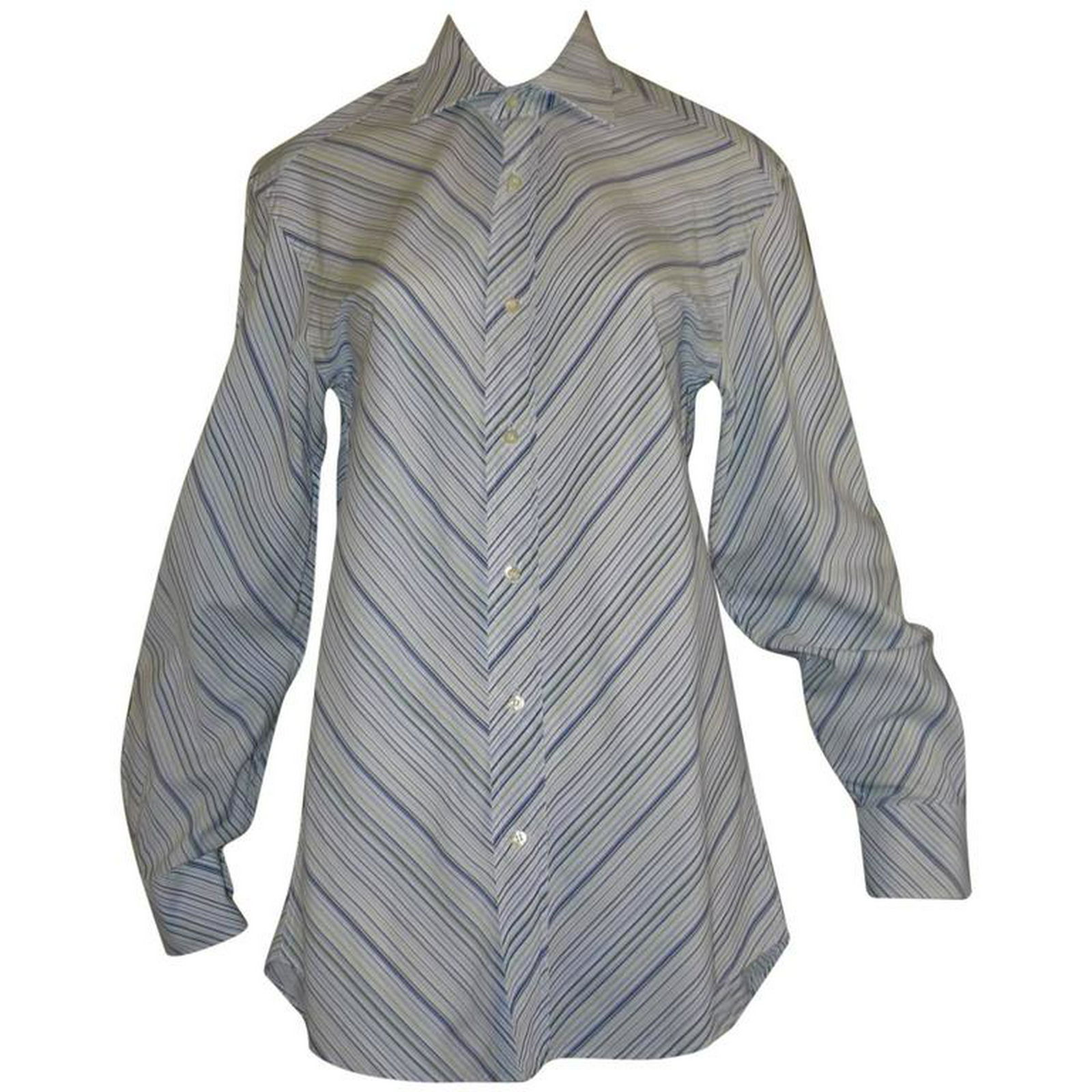 ETRO Men's Cottton Shirt ((38): Title: ETRO Men's Cottton Shirt ((38) Additional Information: Very nice silky cotton shirt with diagonal stripes. : Details Brand Etro Place of Origin Italy Period Late 20th Century Condition Excellen