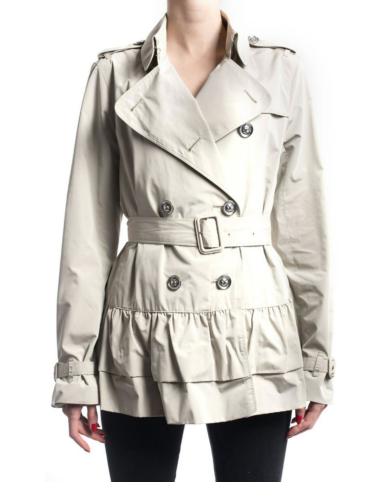 Burberry London Beige Short Ruffle Belted Trench Coat (1 of 10)