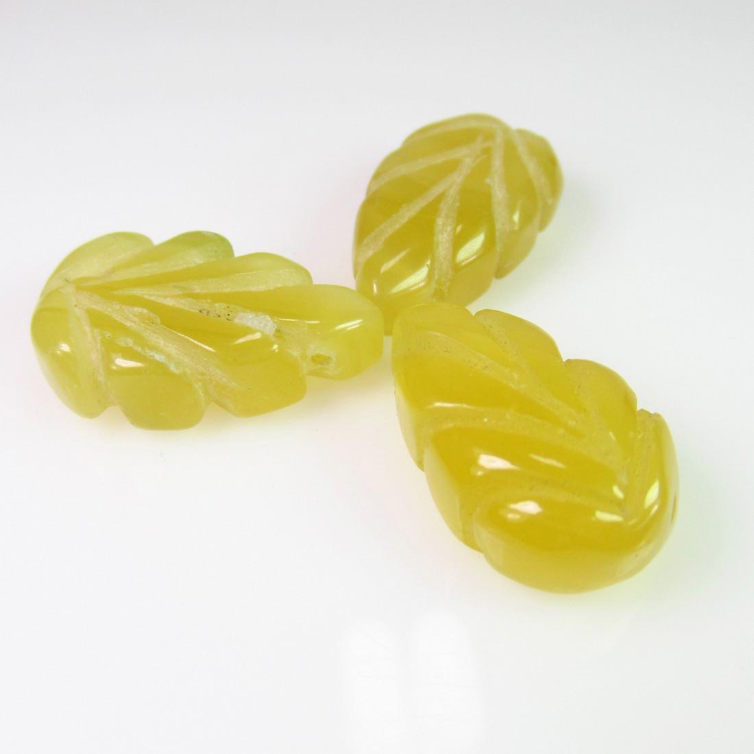 23.17 Ct Genuine Drilled Yellow Opal Leaf Carving Pair (1 of 2)