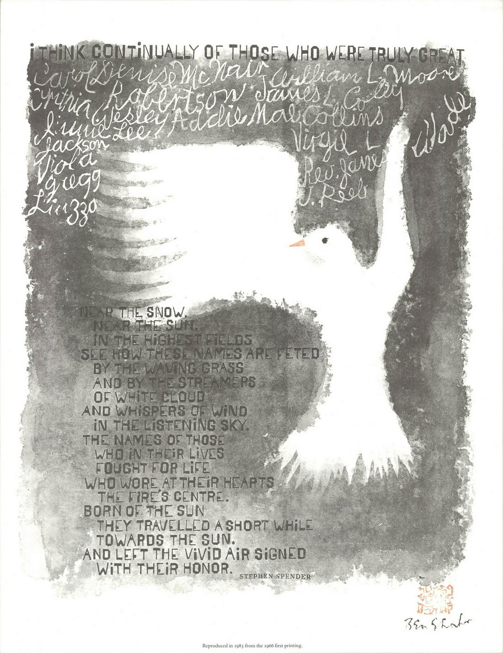 Ben Shahn: I Think Continually: I Think Continually by Ben Shahn, 1965 Unsigned Offset Lithograph. Paper size is 19.75 x 15.25 inches, with an image size of 19.75 x 15.25 inches. The Offset Lithograph is from an unknown edition size