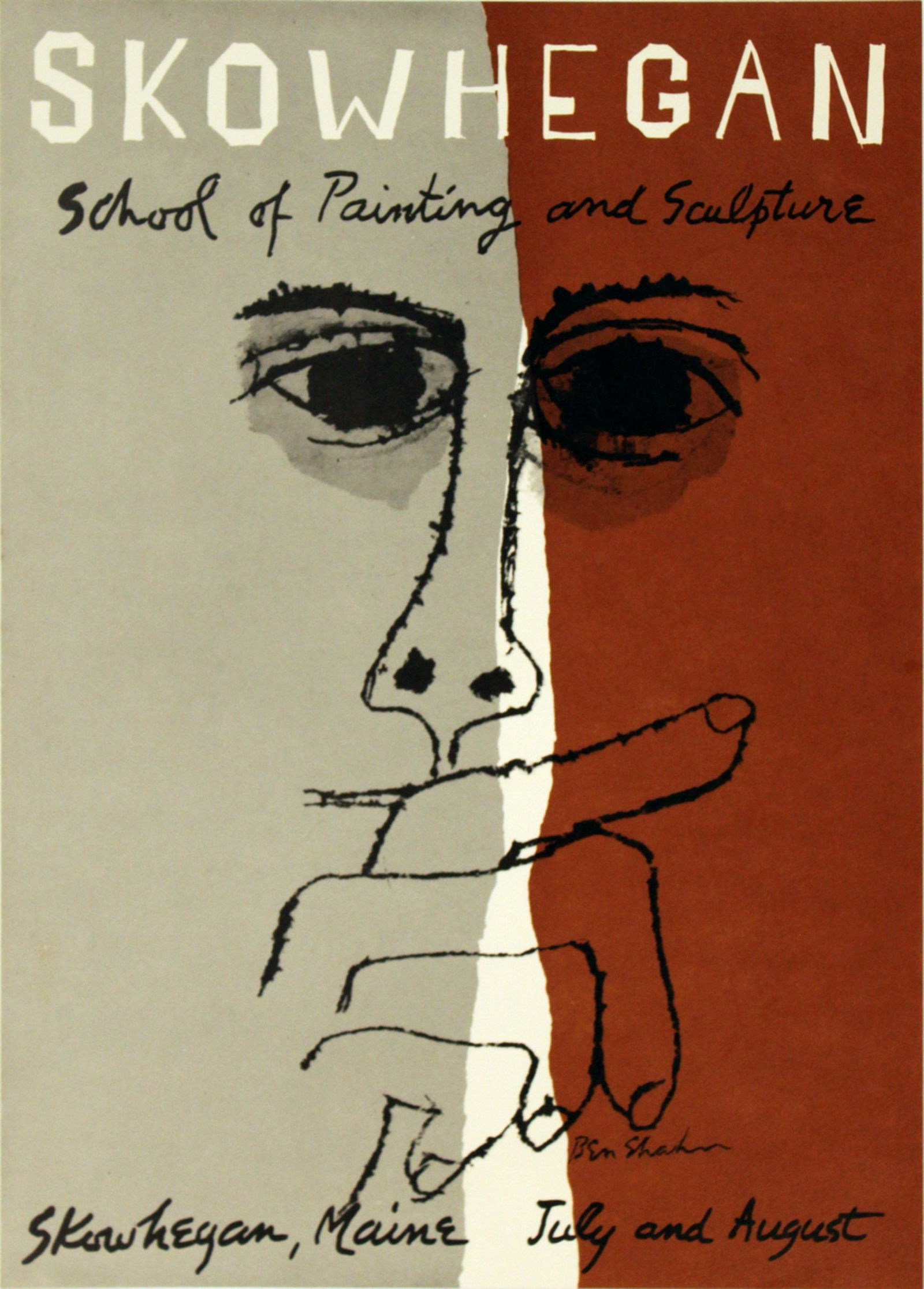 Ben Shahn: Skowhegan School Invitation: Skowhegan School Invitation by Ben Shahn, 1965 Unsigned Offset Lithograph. Paper size is 11.5 x 8.5 inches, with an image size of 11.5 x 8.5 inches. The Offset Lithograph is from an unknown edition si