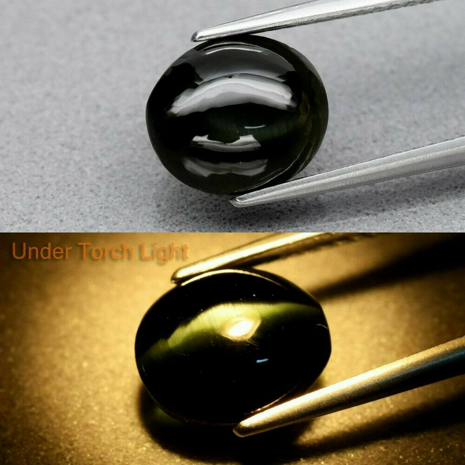 3.20 ct natural black augite cat`s eye: No Reserve! Title: 3.20 ct natural black augite cat`s eye Color/Clarity: black/opaque Gemstone Type: natural/untreated Carat Weights: 3.2 Size/Dimensions: 9.0 x 8.0 x 4.7 Shipping: Domestic: Flat-rate
