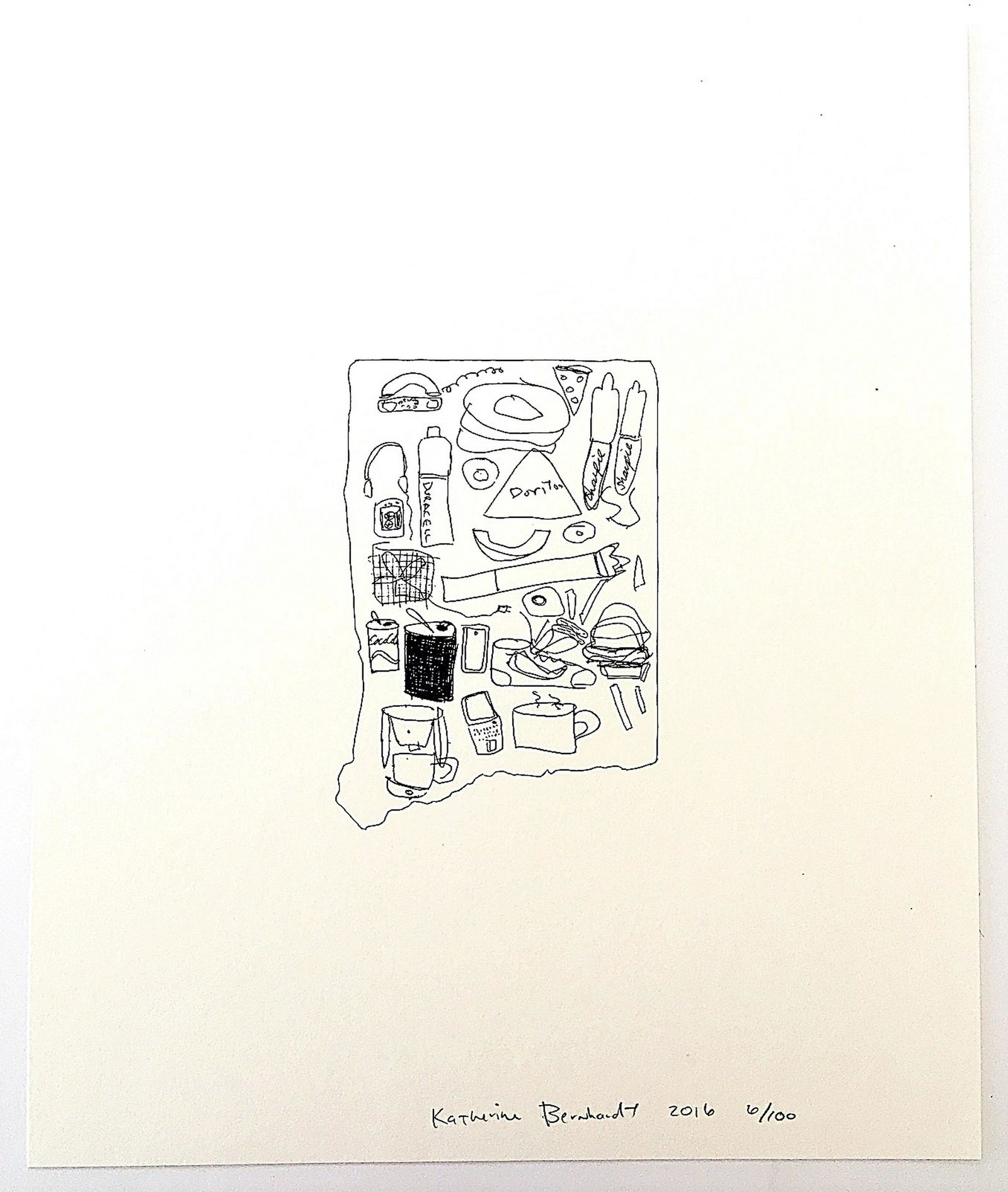 Katherine Bernhardt, Untitled 2016: Artist:Katherine Bernhardt Title: Untitled 2016 Medium: Silkscreen on heavy white paper Dimensions: 17" x 13 7/8" Description: Signed in pencil edition of 100 Reserve: $600.00 Shipping: Domestic: Flat