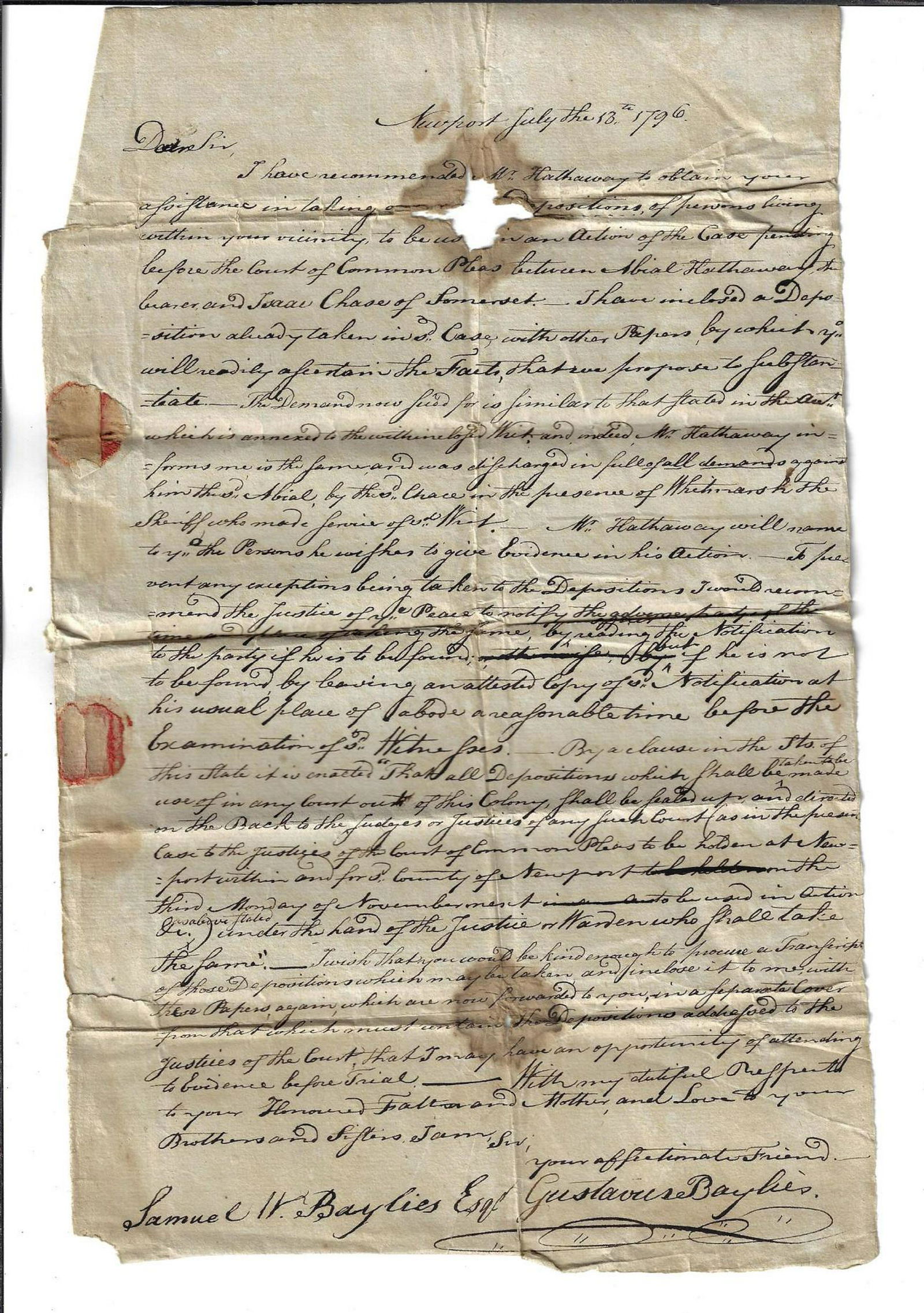 1796 Manuscript Legal Letter Baylies Newport (1 of 1)