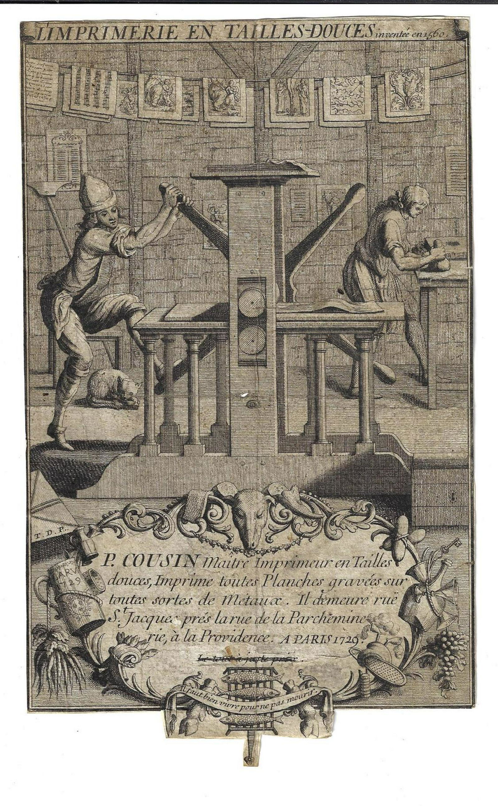 1729 Engraving Of Print Shop Press (1 of 1)