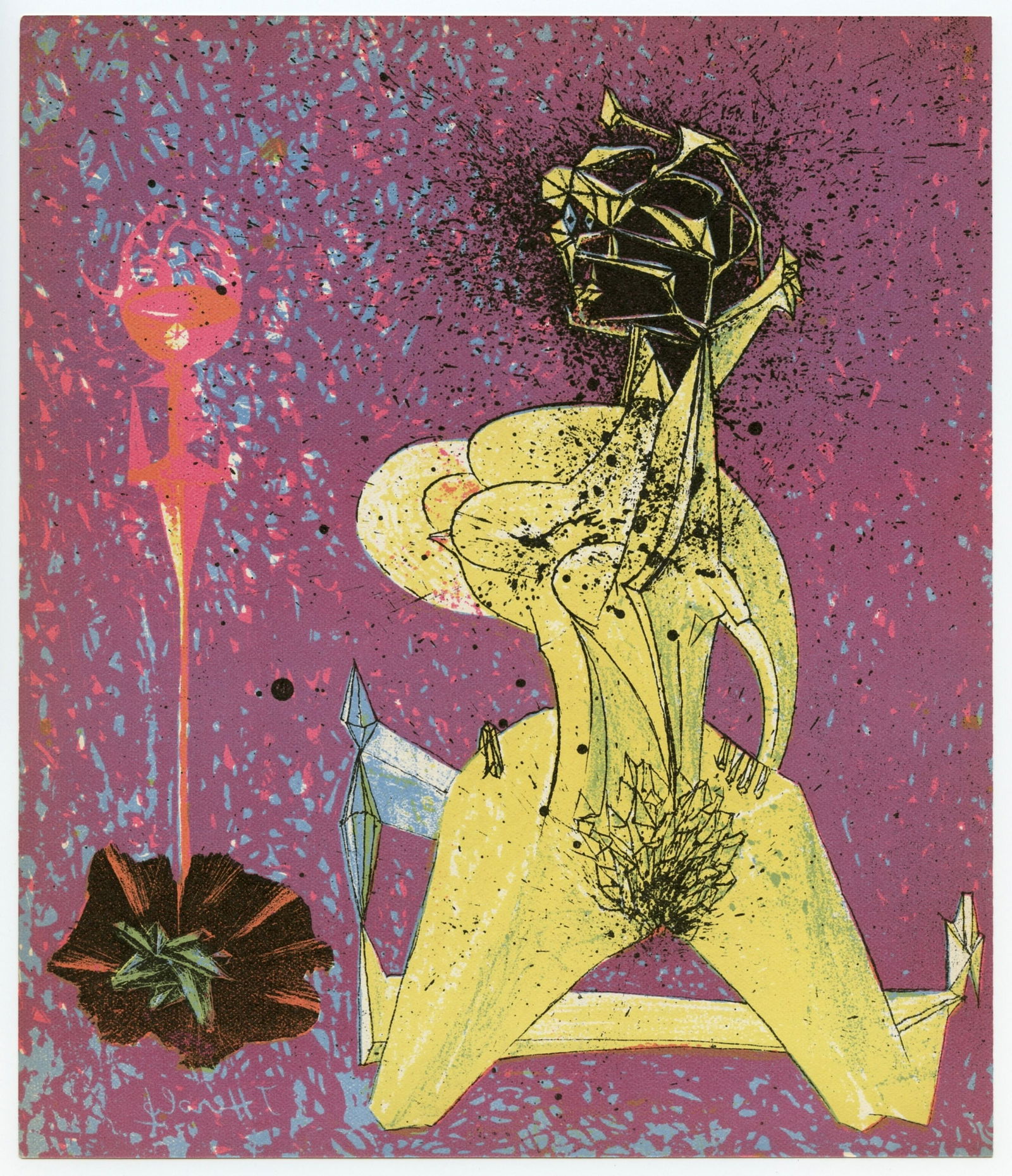 Jacques Herold original lithograph, 1947: Medium: original lithograph. Printed in Paris by Mourlot and published by Pierre à Feu and Maeght Editeur for the Marcel Duchamp / André Breton project Surréalisme en 1947. Issued in a limited edit