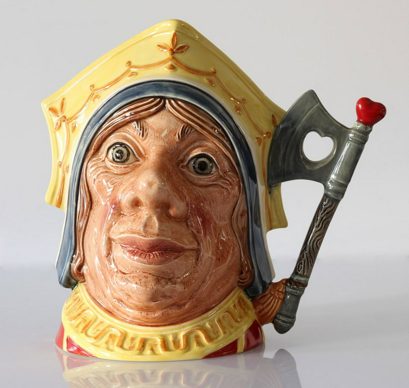 Prototype Red Queen Character Jug | Royal Doulton: An extremely rare Royal Doulton, prototype design trial, character jug / toby jug of The Red Queen. This large jug was modeled by William K. Harper and hand-painted in England. The production version 