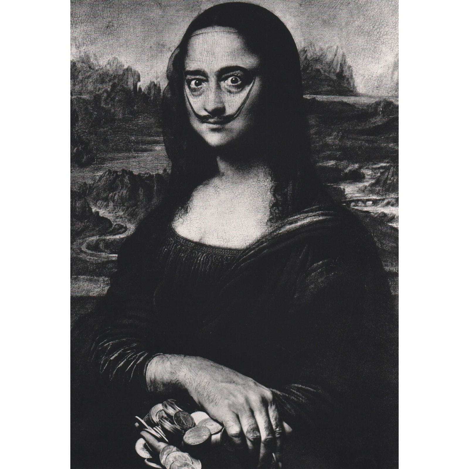 PHILIPPE HALSMAN - Mona Lisa as Salvadore Dali: Artist: PHILIPPE HALSMAN Print Title: Mona Lisa as Salvadore Dali Medium: Sheet-Fed Gravure Printed in 1970's Printed in Italy Image Size approx: 6.5 x 9 inches Philippe Halsman (1906-1979) was an Ame