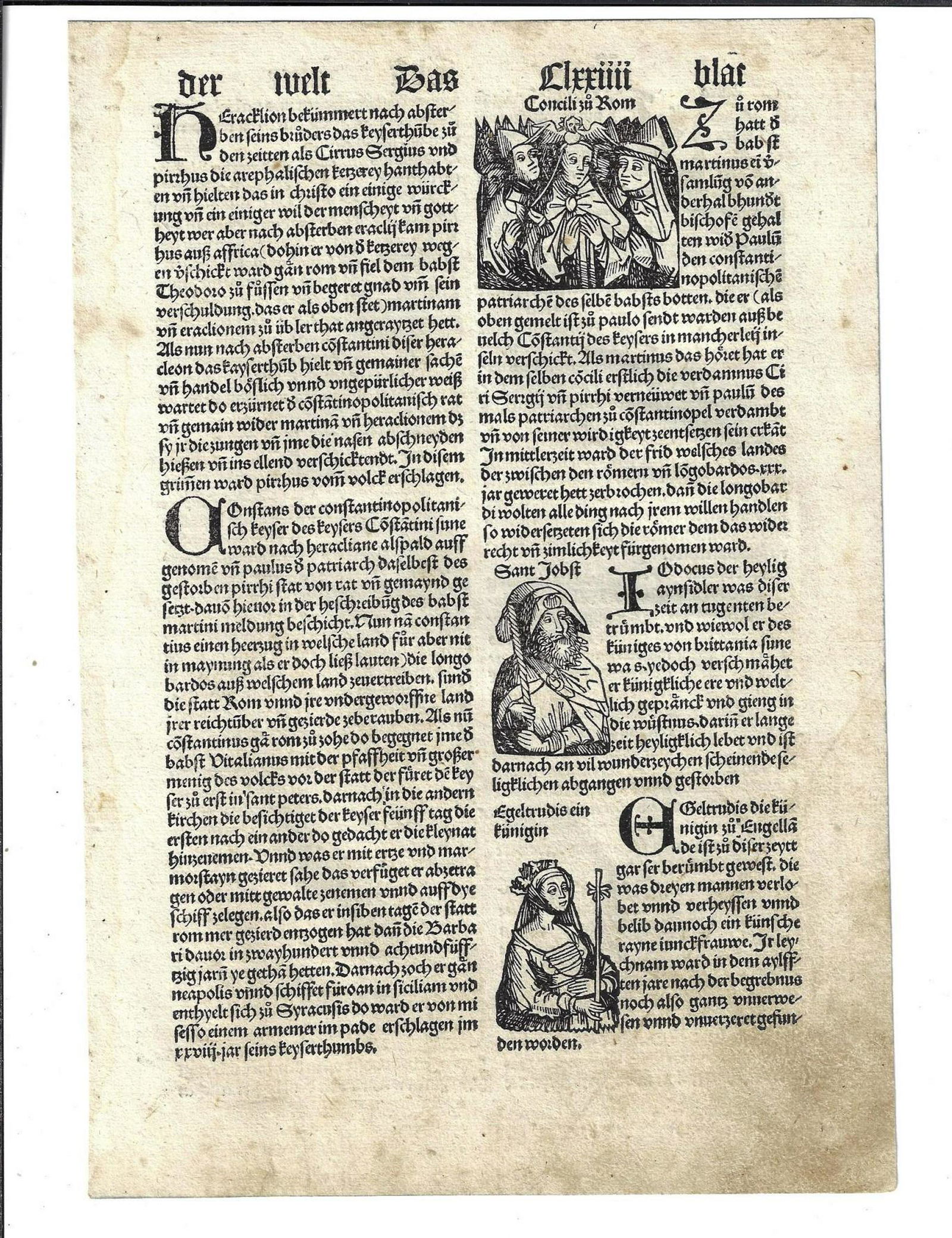 1497 Leaf w/ Portrait Woodcuts Liber Chronicarum (1 of 2)