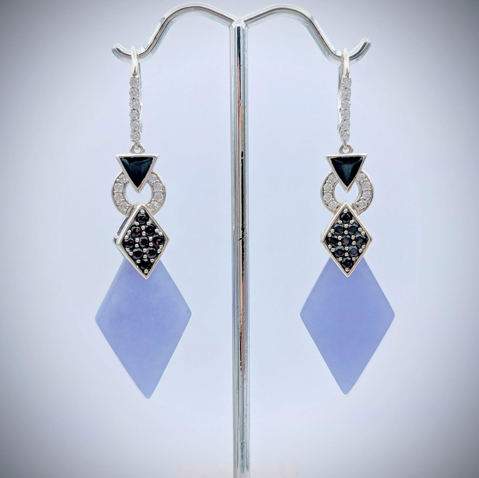 Sterling Silver Earrings w Violet Jade, Almandine (1 of 3)