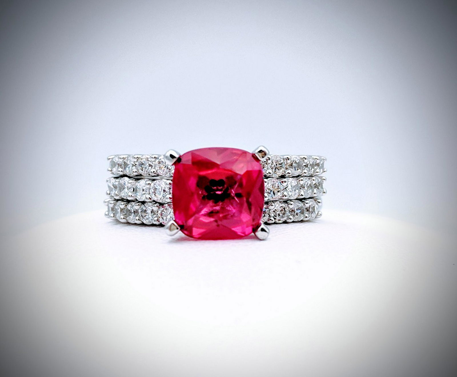 Sterling Silver Pink Topaz & CZ Ring Set Sz 7 (1 of 3)