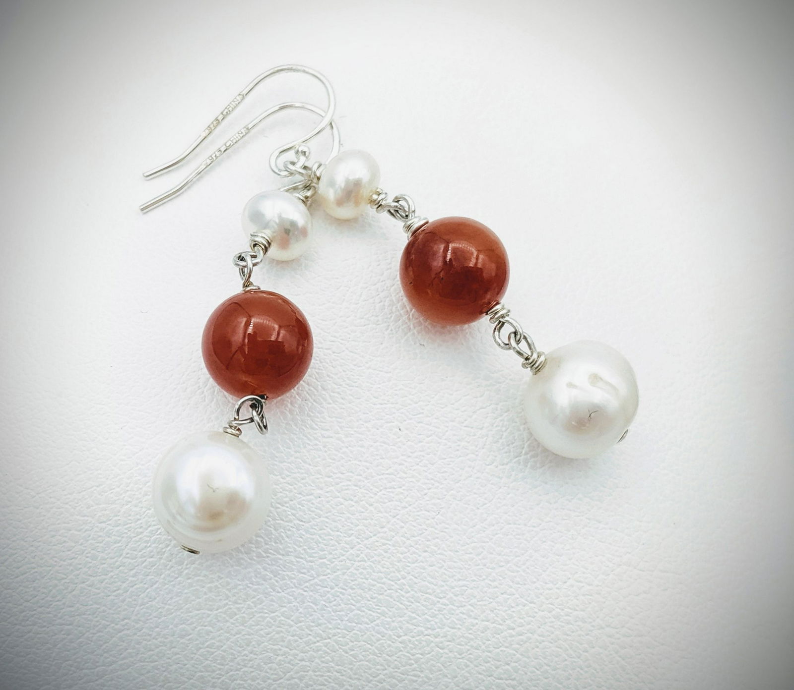 Sterling Silver Triple Drop Earrings w Pearl (1 of 3)