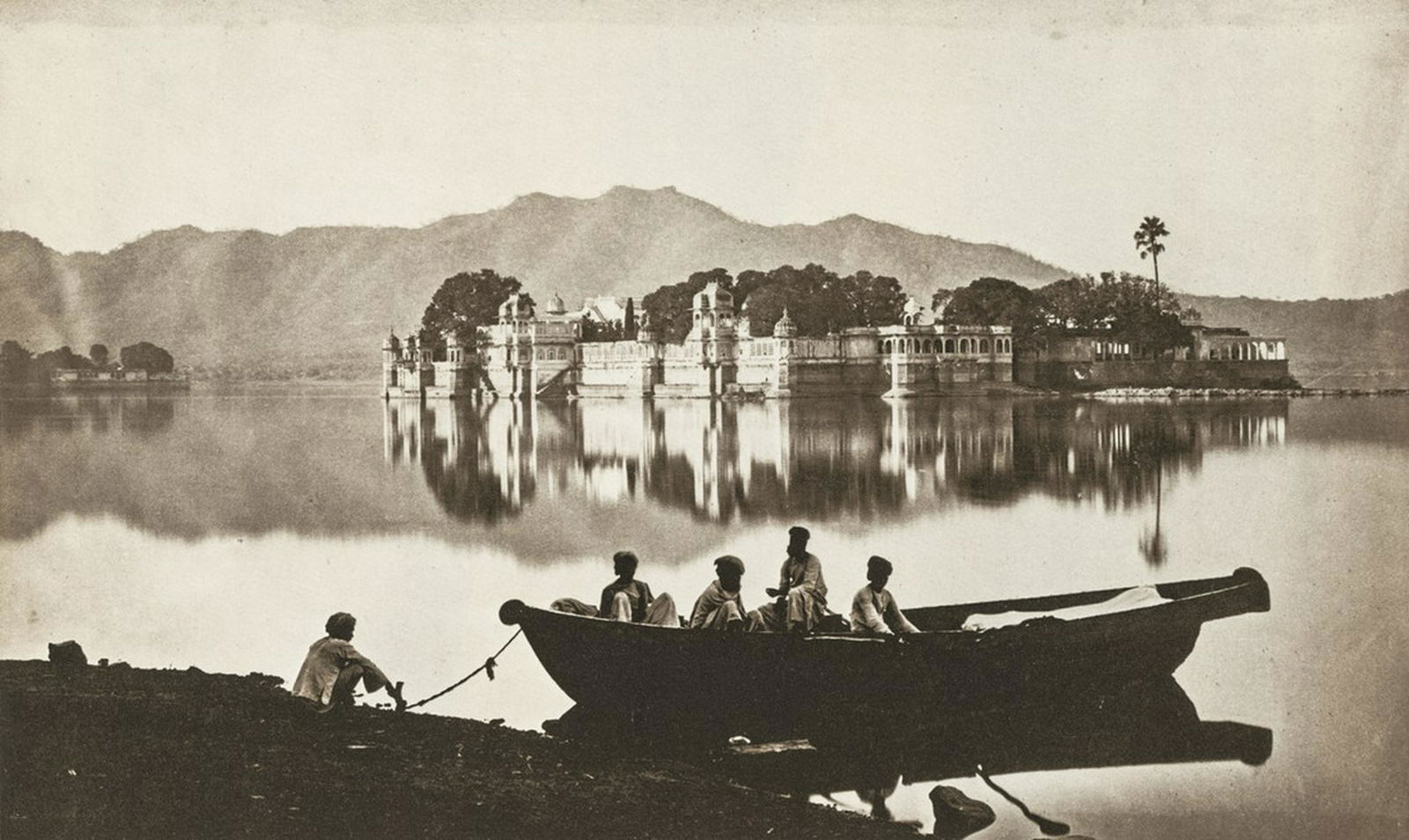 COLIN MURRAY - Water Palace at Udaipur, 1872: Artist: Colin Murray Title: Water Palace at Udaipur, 1872 Medium: Photo Litho, 1985, USA Dimensions: 7.4x4.4" Heat Wax Mounted on 8.5x11" Conservation Board Colin Murray (1840-1884) took photographs f