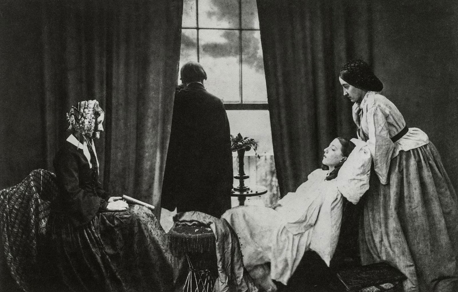 HENRY PEACH ROBINSON - Fading Away, 1858: Artist: Henry Peach Robinson Title: Fading Away, 1858 Medium: Duotone Photo Litho, 1984, Japan Dimensions: 6.9x4.4" Heat Wax Mounted on 8.5x11" Conservation Board Henry Peach Robinson (1830- 1901) was