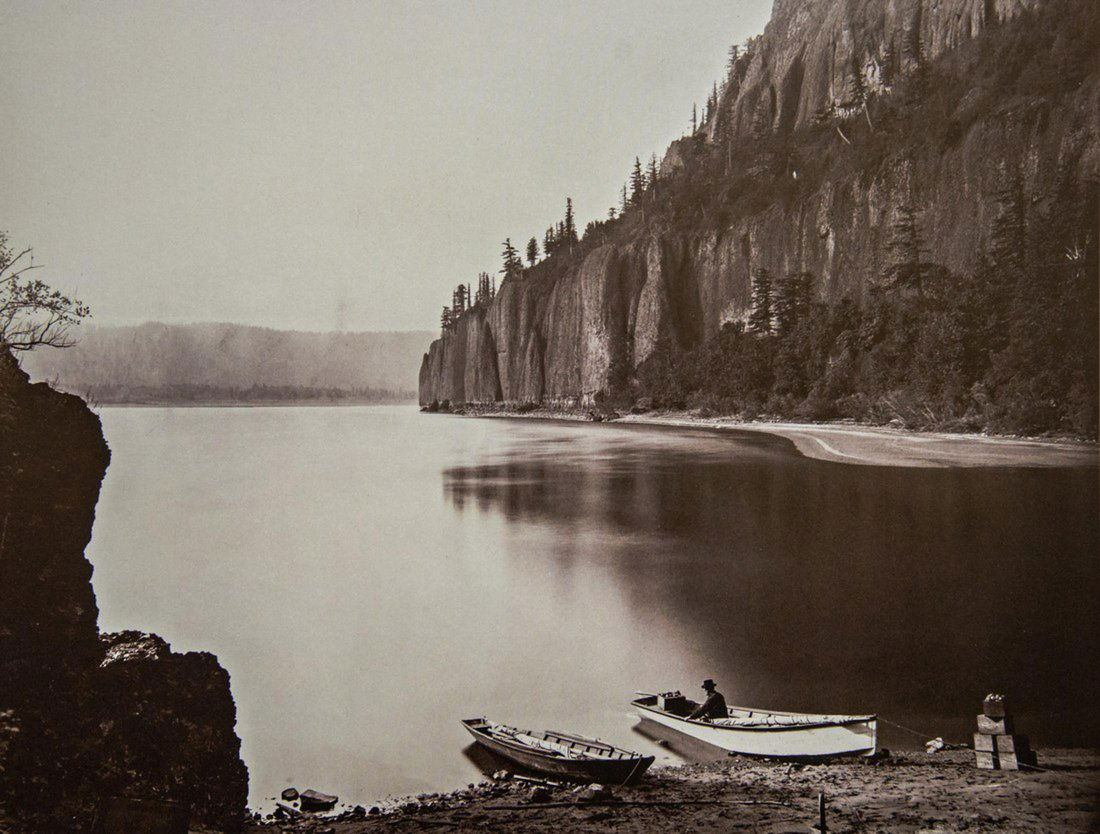 CARLETON WAKINS - On Shore, Cape Horn, Columbia River: Artist: Carleton Wakins Title: On Shore, Cape Horn, Columbia River, 1867 Medium: Photo Litho, 2014, Italy Dimensions: 12.5x9.5" Heat Wax Mounted on 14x18" Conservation Board Carleton E. Watkins (1829-