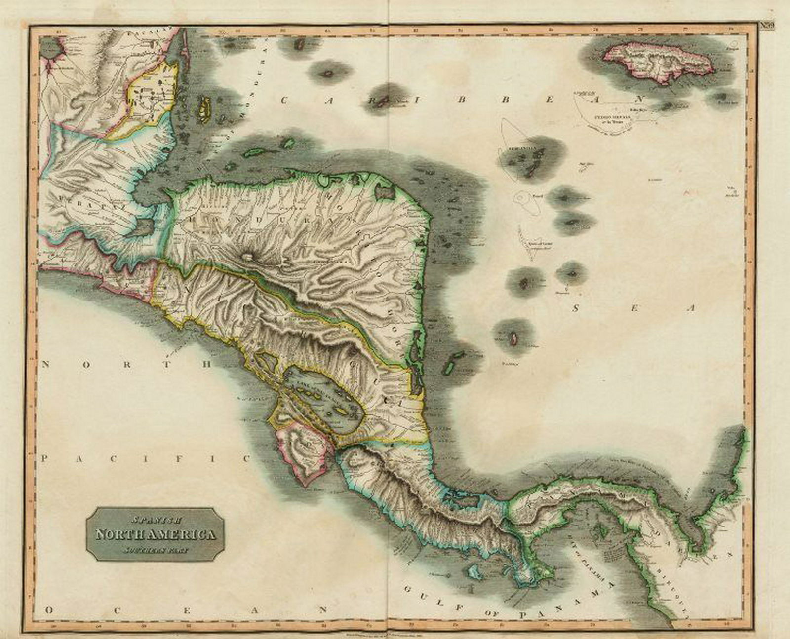 "Spanish North America, southern part" by John Thomson.: TITLE/CONTENT OF MAP: 'Spanish North America, southern part' DATE PRINTED: 1817 IMAGE SIZE: Approx 53.5 x 66.0cm, 21 x 26 inches (Large); Please note that this is a folding map. TYPE: Antique early 19