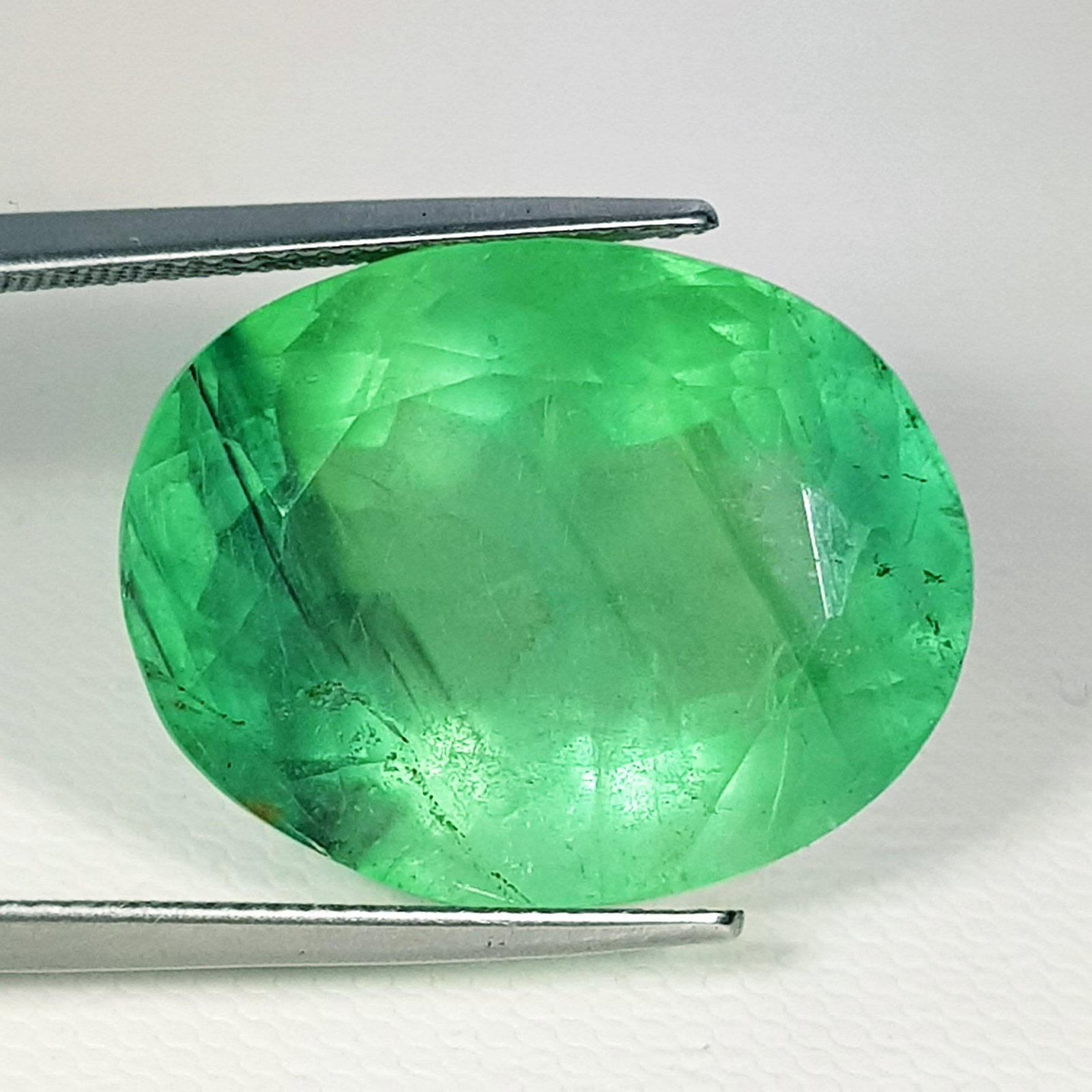 Natural Colombian Green Fluorite Oval Cut 46.65 ct: No Reserve! Title: Natural Colombian Green Fluorite Oval Cut 46.65 ct Color/Clarity: SI Loosegemstone Carat Weights: 46.65 Size/Dimensions: 23.40 x 18.35 x 14.75 Oval - Brazil Shipping: Worldwide: Fla