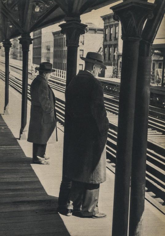 HENRI CARTIER-BRESSON - Waiting for the Elevated, 1940s: Artist: Henri Cartier-Bresson Title: Waiting for the Elevated, 1940s Medium: Sheet Fed Gravure, 1949, France Dimensions: 6x8.6" Heat Wax Mounted on 8.5x11" Conservation Board Henri Cartier-Bresson was