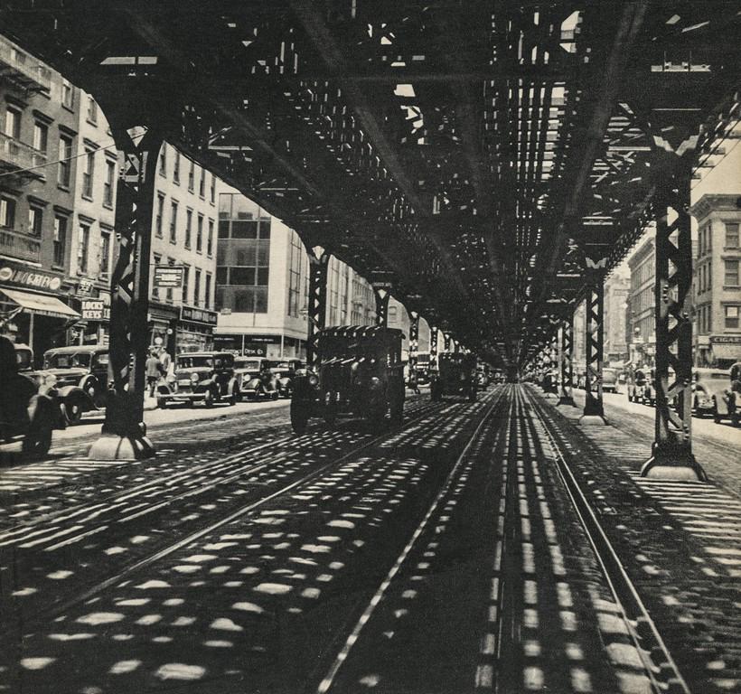 ROGER SCHALL - EL - New York City, 1935: Artist: Roger Schall Title: EL - New York City, 1935 Medium: Sheet Fed Gravure, 1935, Great Britain Dimensions: 8.3x7.75" Heat Wax Mounted on 11x14" Conservation Board Roger Schall (1904-1995) was a F